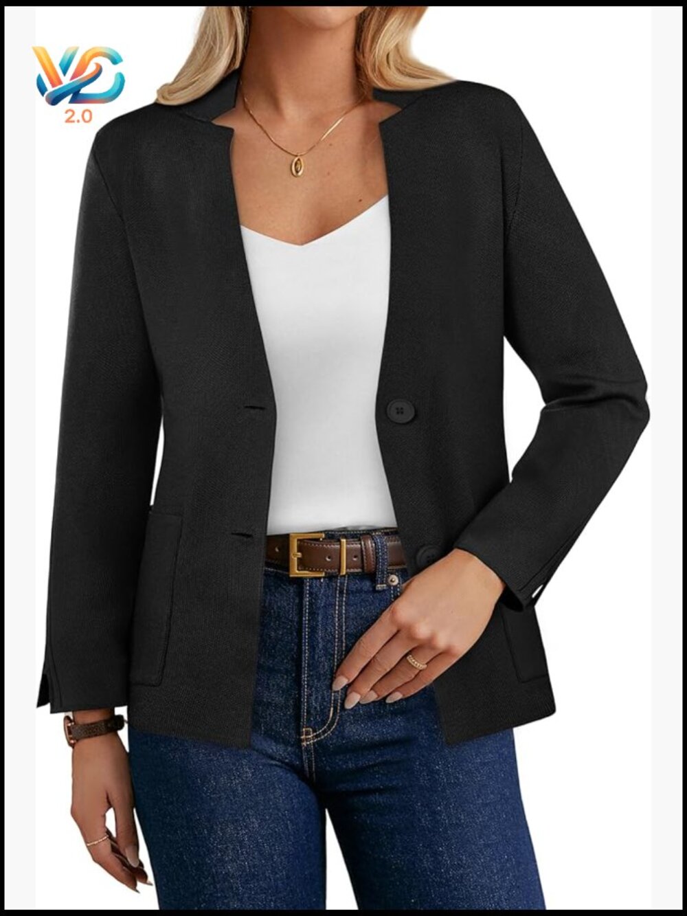 Lightweight Knit Blazer With Pockets, Business Casual Cardigan